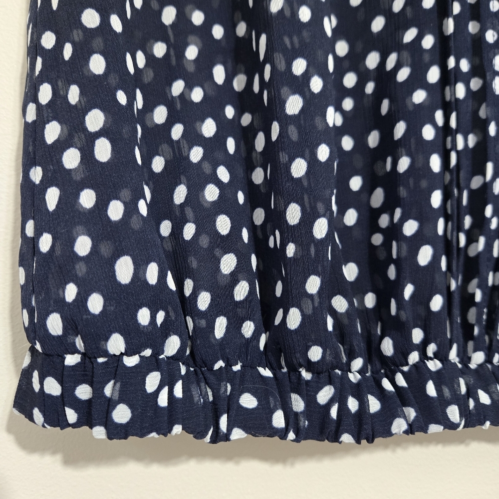 Y2K Zara Basic Dark Blue White Polka Dot Chiffon Seer Blouse S - Picture 9 of 9
